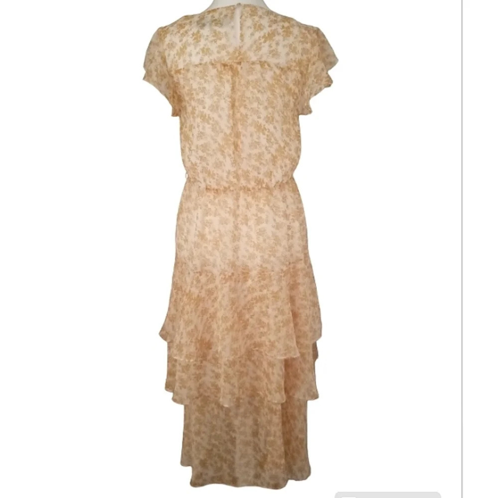 Revolve Mink Pink Gold White Floral Cottagecore Tiered Lana Dress Size Small - Picture 6 of 8